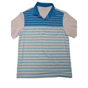 Vineyard Vines Patterson Blue Stripe Collared Performance Polo Golf Shirt Medium